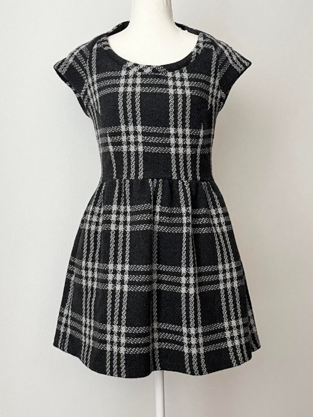 Geren Ford Tweed Plaid Mini Dress Size S Gray Fit Flare Elegant Old Money Preppy